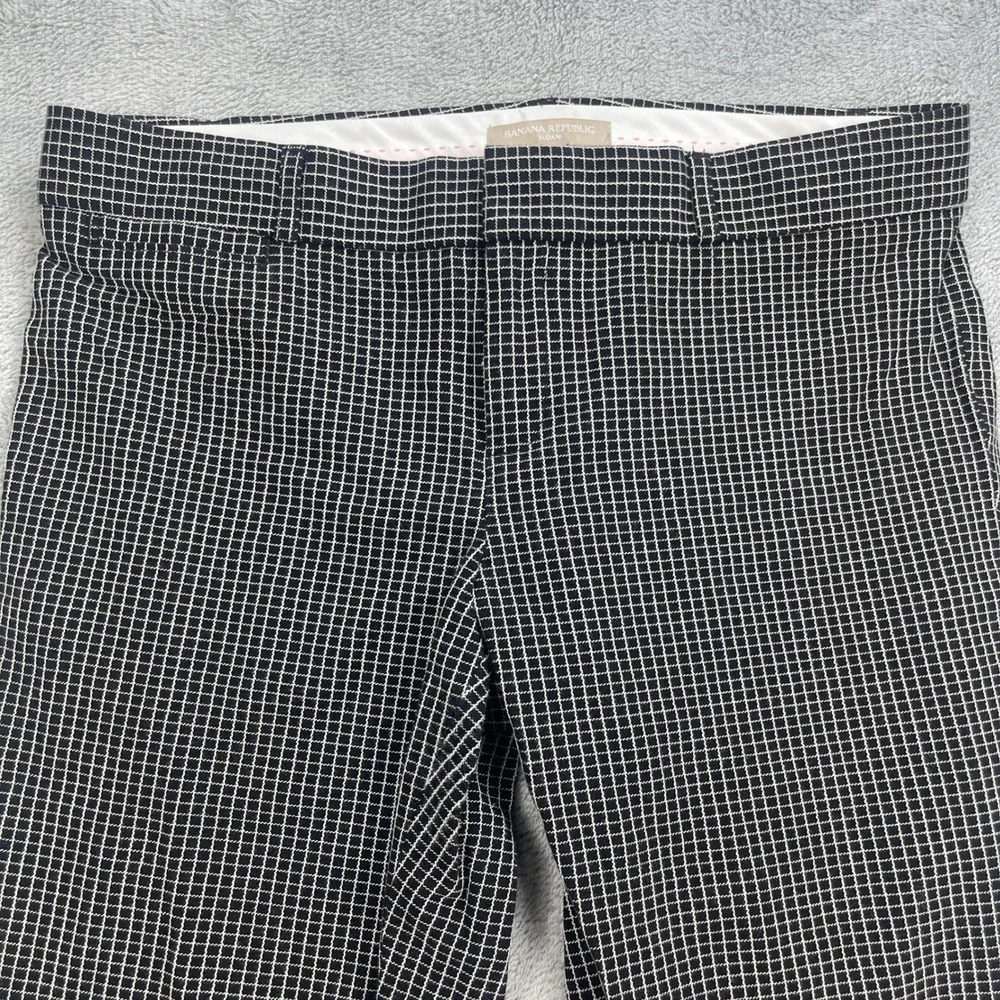 Banana Republic Dress Pants Women 10 Black Sloan Skinny Grid Pattern Ankle Fit